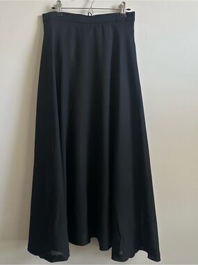 (100% worsted wool) Classic Black A-Line full circle Maxi Skirt with lining